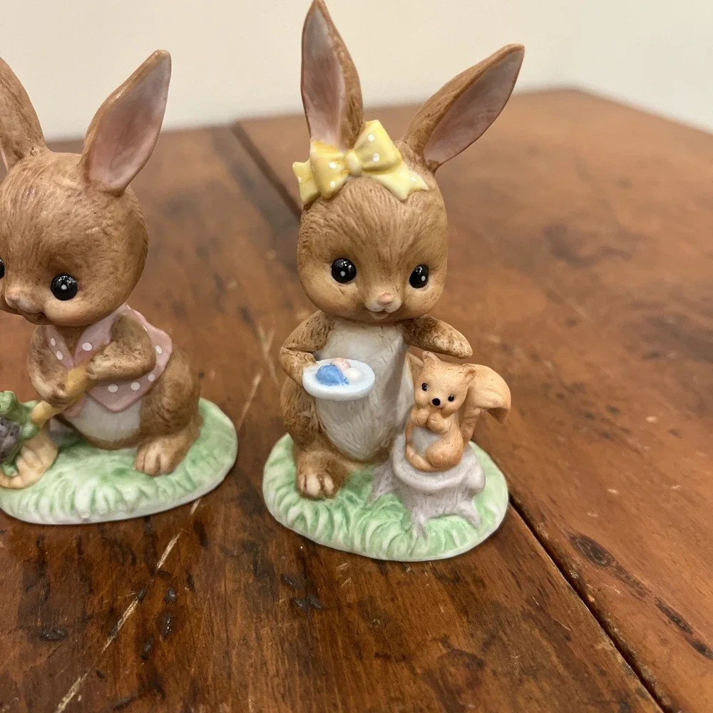 Vtg‎ 6 1980's Lefton Boy and Girl Bunnies Bunny Easter Eggs Figurines #05444